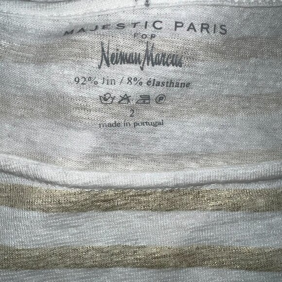 Majestic Paris for Neiman Marcus White & Gold Striped Long Sleeve Top - Medium - Picture 3 of 6